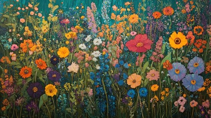 Fototapeta premium A Vibrant Tapestry of Wildflowers in a Lush Garden