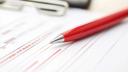 A red pen hovering over a safety checklist with items neatly organized on a white background. Ai generated