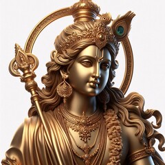 Statue of Lord Krishna as Vishnu Avatar, Isolated on a White Background for Janmashtami
