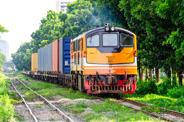 Fototapeta premium freight train container loading container Bangkok Port
