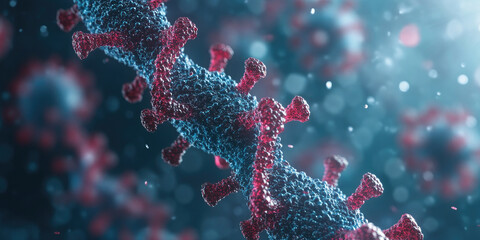 Fototapeta premium Close-up view of a dna strand forming, with its intricate double helix structure, providing a visual representation of genetic information. Banner.