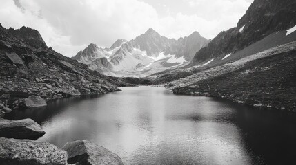 Mountain Lake with Snow-Covered Peaks
