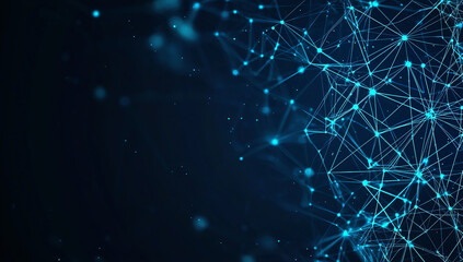 Fototapeta premium Abstract technology background with blue glowing dots and lines on a navy blue gradient background, a connection network concept for business or science.
