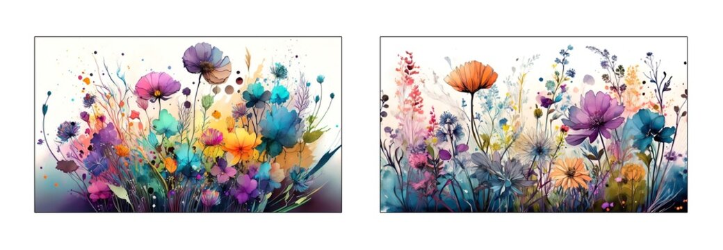 Blumenwiese Bunt mit verschiedenen Blumen Aquarell