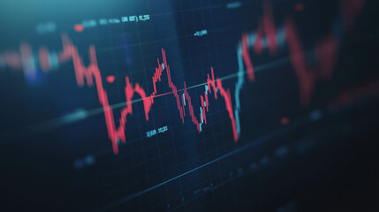 Fototapeta premium Closeup financial chart with uptrend line candlestick graph in stock market, Generative AI.