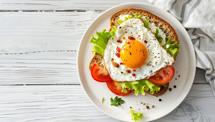 Sandwich with sprats and egg on wooden table