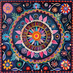 Fototapeta premium Vibrant Mandala with Colorful Floral and Geometric Patterns