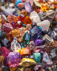 Colorful gemstones of various sizes and shapes, displayed closely together, showing natural beauty and unique patterns. Perfect for decoration.