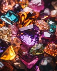 Colorful gemstones of various sizes and shapes, displayed closely together, showing natural beauty and unique patterns. Perfect for decoration.