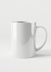 Obraz premium Simple white ceramic mug mockup for design presentations, isolated on neutral background, perfect for customization. High quality photo