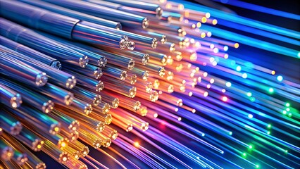 Close-up view of fiber optic cables used for high-speed internet and data transmission, fiber optic