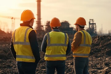 Environmental Scientists Assessing Impact of Construction on Ecosystem Dynamics with Reflection and Insightful Observations at Dusk
