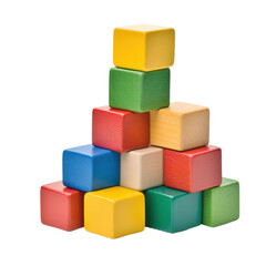 Fototapeta premium Colorful wooden blocks stacked creatively, perfect for children's playtime or educational themes & imaginative activities.