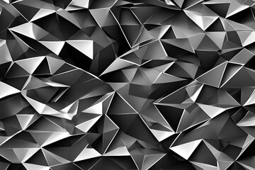 Fototapeta premium Black white dark gray abstract background. Geometric pattern shape. Line triangle polygon angle. Gradient. Shadow. Matte. 3d effect. Rough grain grungy. Design. Template. Presentation.