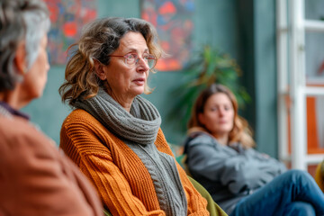 Obraz premium Patients discussing their achievements and progress during a group support session in a cozy and friendly environment