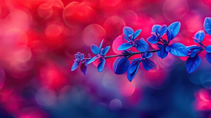 Obraz premium Vibrant blue foliage against a bold red and pink bokeh background
