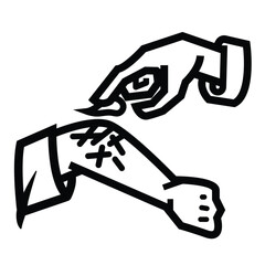 Hand applying ointment on wounds icon illustration isolated on square white background. Simple flat outlined cartoon art styled medical treatment themed drawing.