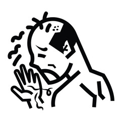 Old man with baldness or hair loss icon illustration isolated on square white background. Simple flat outlined cartoon art styled drawing.