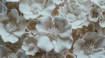Intricate White Ceramic Flowers Close-Up