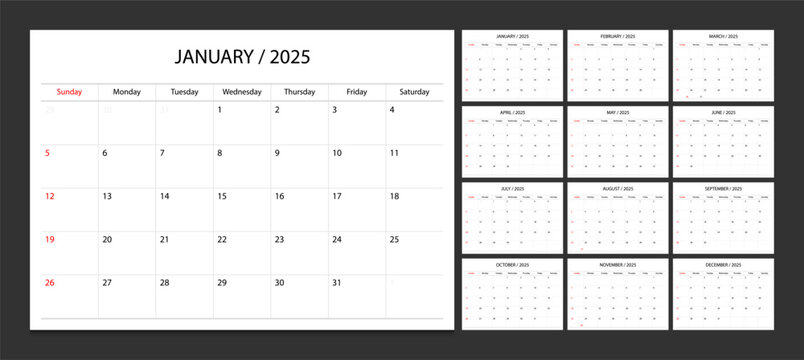 Calendar 2025 week start Sunday corporate design planner template. Calendar planner 2025.
