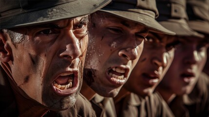 Fototapeta premium Military Drill Instructor Addressing Recruit with Stern Authority.