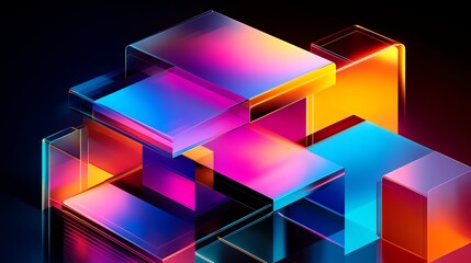 Abstract Geometric Shapes - Neon Colors and Glass Reflection