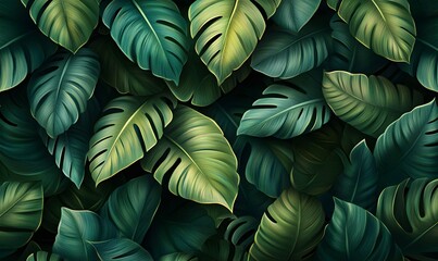 Lush Green Tropical Leaf Pattern