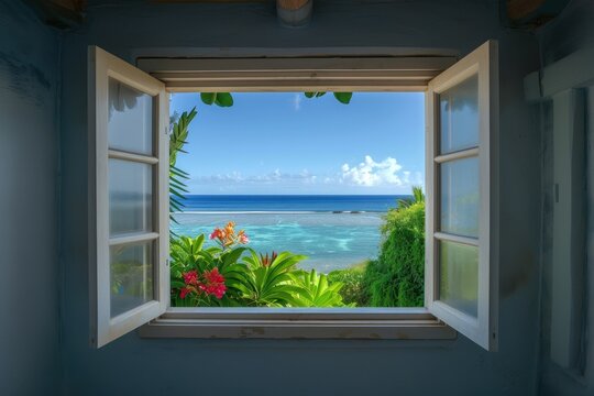 Fototapeta Window see ocean outdoors nature room.