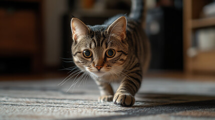 A cat sneaks along the floor, its body low to the ground. --ar 16:9 --v 6.1 Job ID: 24548a22-22eb-42d5-b33e-11cb8573d14d