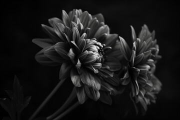 Monochrome black and white artistic photo of a dahlia flower bouquet.  © Ostrich