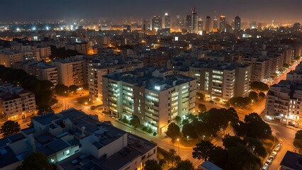 Fototapeta premium Aerial view of a night city, skyline.