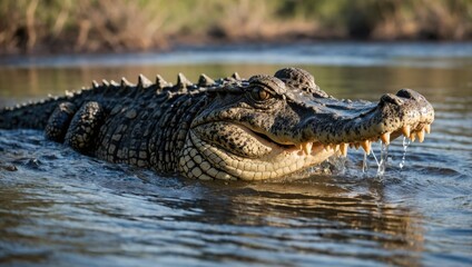 Fototapeta premium a crocodile that swims in an African river