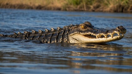 Obraz premium a crocodile that swims in an African river