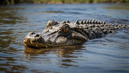 Fototapeta premium a crocodile that swims in an African river