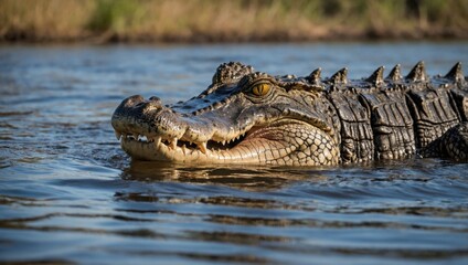 Obraz premium a crocodile that swims in an African river