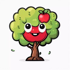 Fototapeta premium chibi style of apple tree in white background