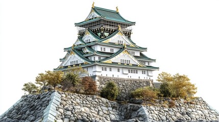 Fototapeta premium Osaka Castle an ancient Japanese castle in Osaka Japan Isolated on a white background