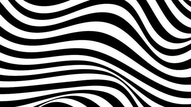 Abstract Black and white Geometric Waves Pattern Animation Video with Vector Optical Illusion, Water Ripple and Swirl Texture Background