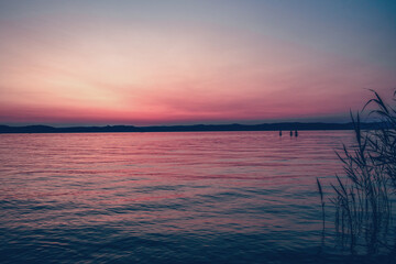 Sunset on Balaton in summer season.
