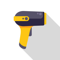 Barcode scanner scanning a barcode with its shadow, in flat design style