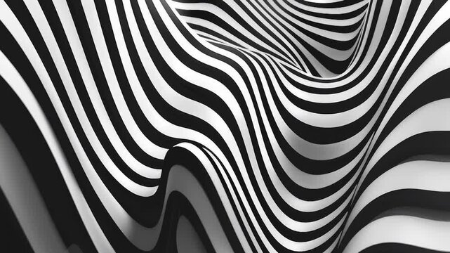 Abstract Black and white Geometric Waves Pattern Animation Video with Vector Optical Illusion, Water Ripple and Swirl Texture Background