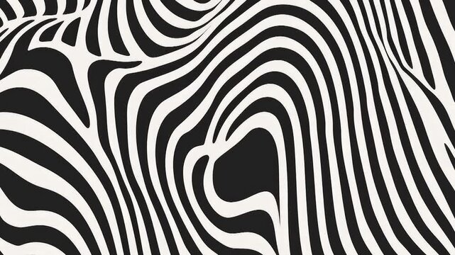 Abstract Black and white Geometric Waves Pattern Animation Video with Vector Optical Illusion, Water Ripple and Swirl Texture Background