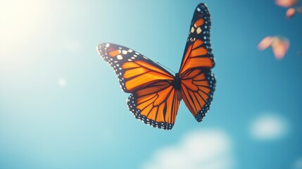 Fototapeta premium Monarch Butterfly Soaring in Blue Skies