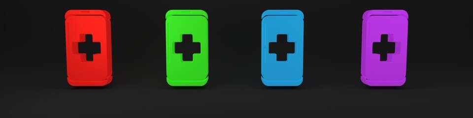 Fototapeta premium Colorful Emergency mobile phone call to hospital icon isolated on black background. Minimalism concept. 3D render illustration