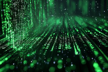 Green Dark Binary Code with Data Streaming Background created with Generative AI