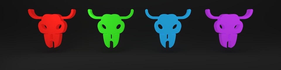 Colorful Buffalo skull icon isolated on black background. Minimalism concept. 3D render illustration