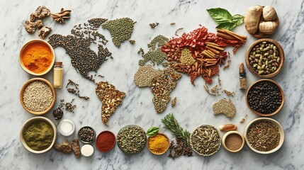 Global Distribution of Various Spices and Products on Light Green World Map
