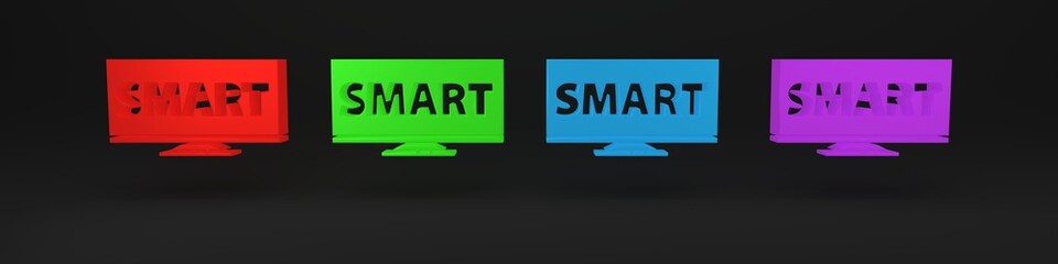 Colorful Screen tv with Smart video technology icon isolated on black background. Minimalism concept. 3D render illustration