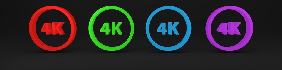 Colorful 4k Ultra HD icon isolated on black background. Minimalism concept. 3D render illustration