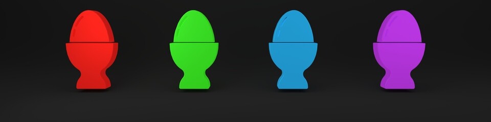 Colorful Easter egg on a stand icon isolated on black background. Happy Easter. Minimalism concept. 3D render illustration